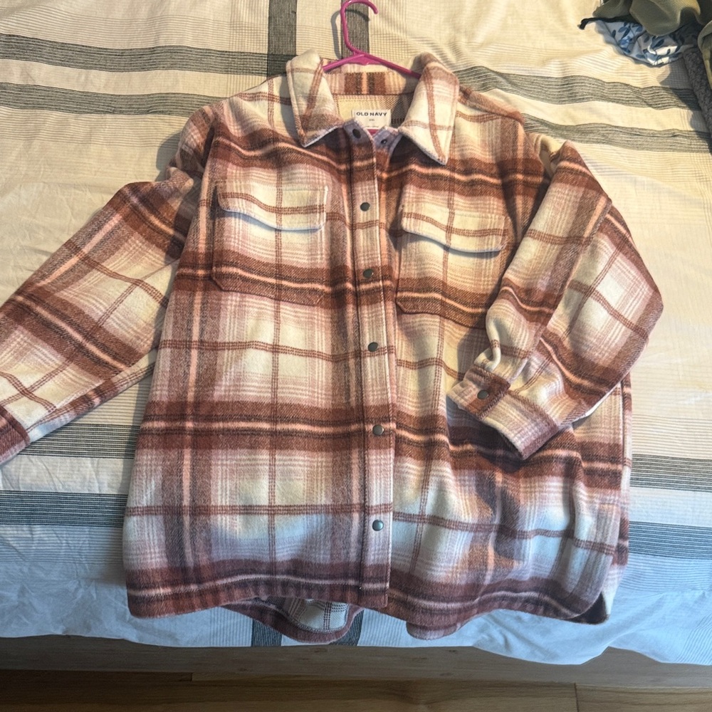 Old Navy Pink and Cream Plaid Shacket
